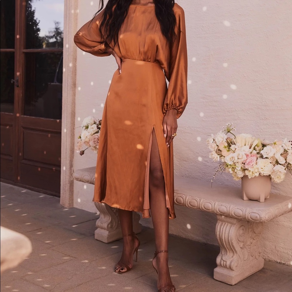 Elegant Satin Midi Dress in Copper